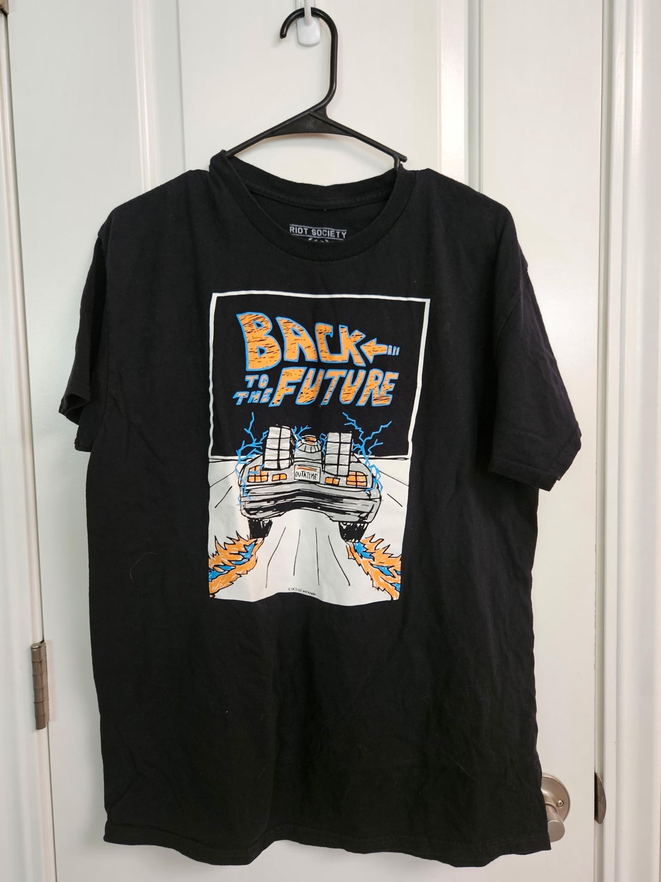 Back to the Future T Shirt Men's Black Short Sleeve Out of time, Size Large