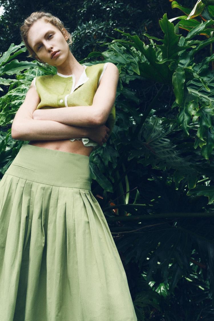 mid length pleated skirts zara