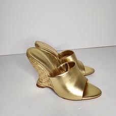 Schutz Aprill Womens Woven Gold leather Wedge Sandals Size 7.5
