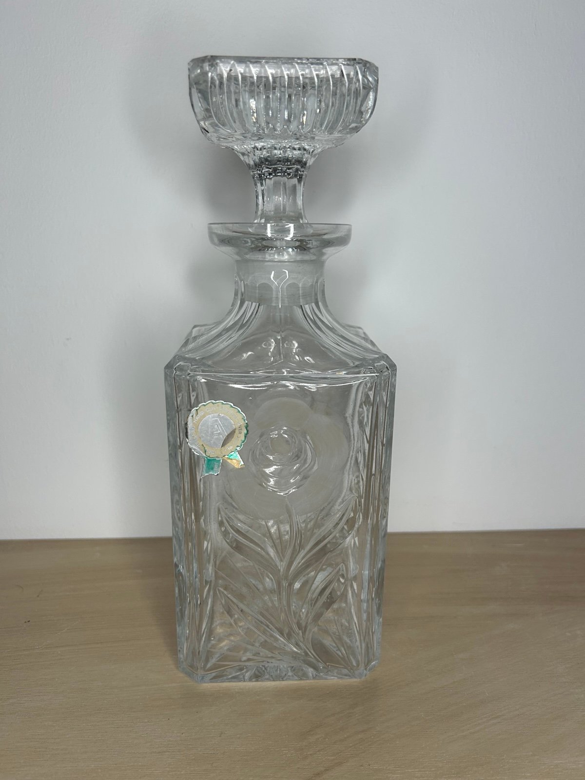 Antique Clear Hand Cut Crystal Diamond Star Cut Square Whiskey Decanter