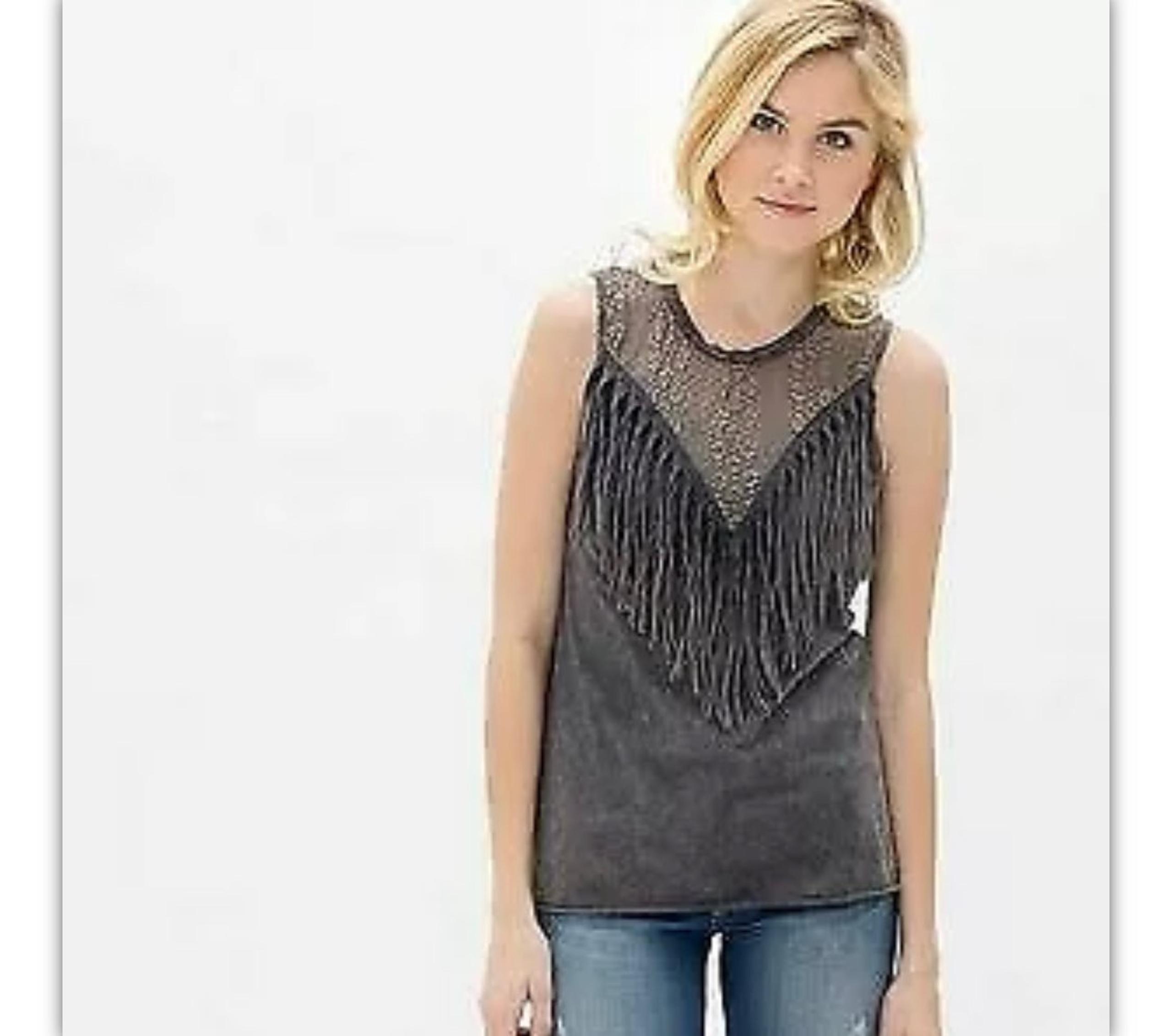 Gimmicks lace acid wash fringe tank