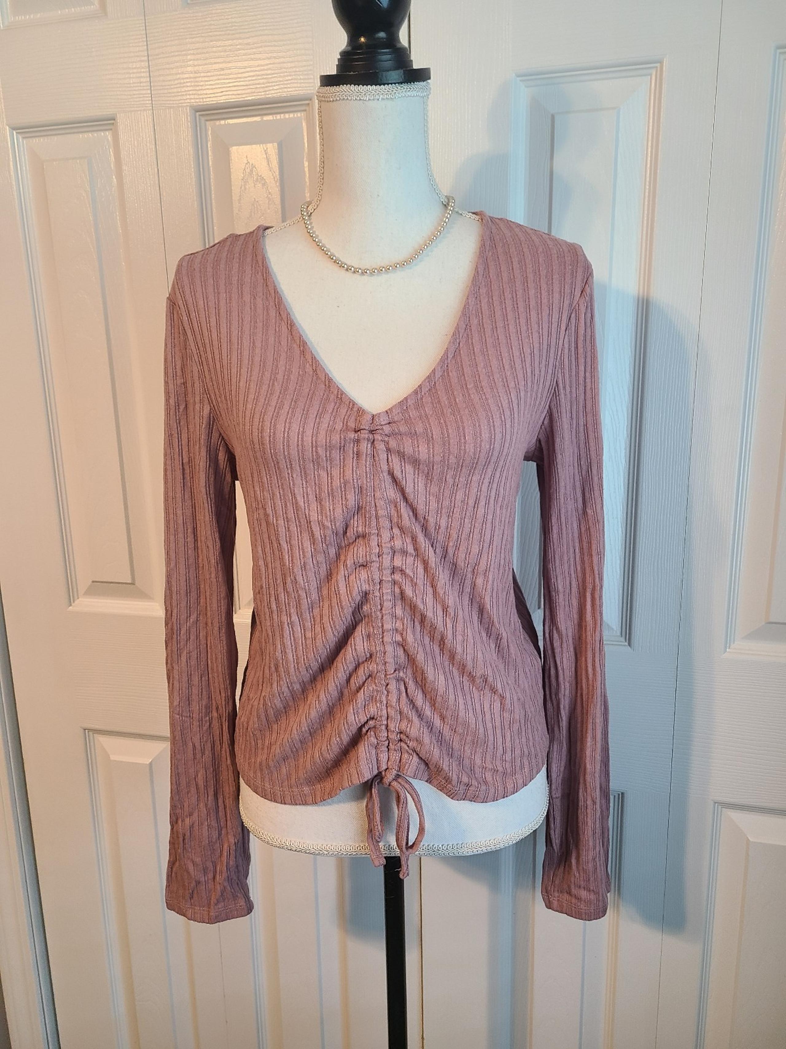 NWT Cozie Pink Rose Dusty Pink Ribbed Cinch Front Long Sleeve Knit Top Jrs Large