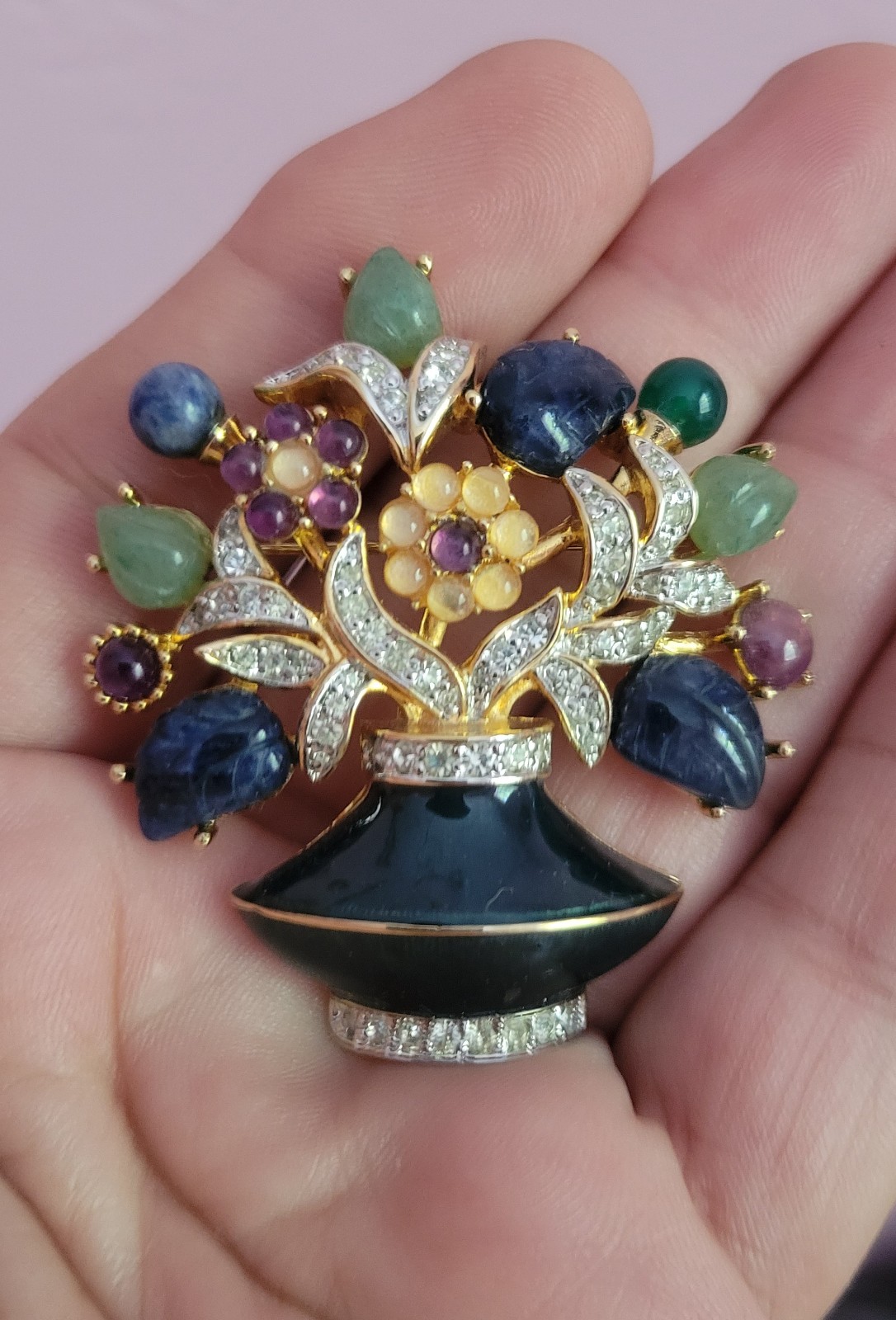 Judith Leiber Flower Bouquet Vase Pin Vase Enameled Gemstones Deco Vintage RARE
