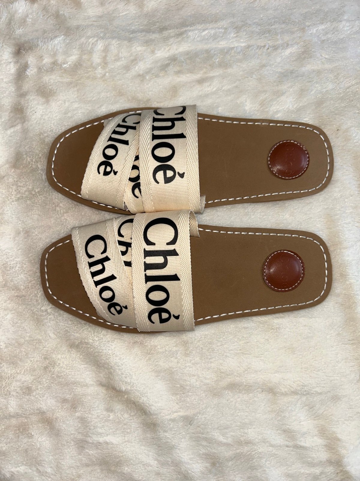 WORN ONCE Chloé logo canvas flats Sandals