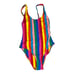 Mumu Mermaid Topanga rainbow stripe low back scoop one piece bikini Small NWOT