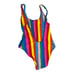 Mumu Mermaid Topanga rainbow stripe low back scoop one piece bikini Small NWOT