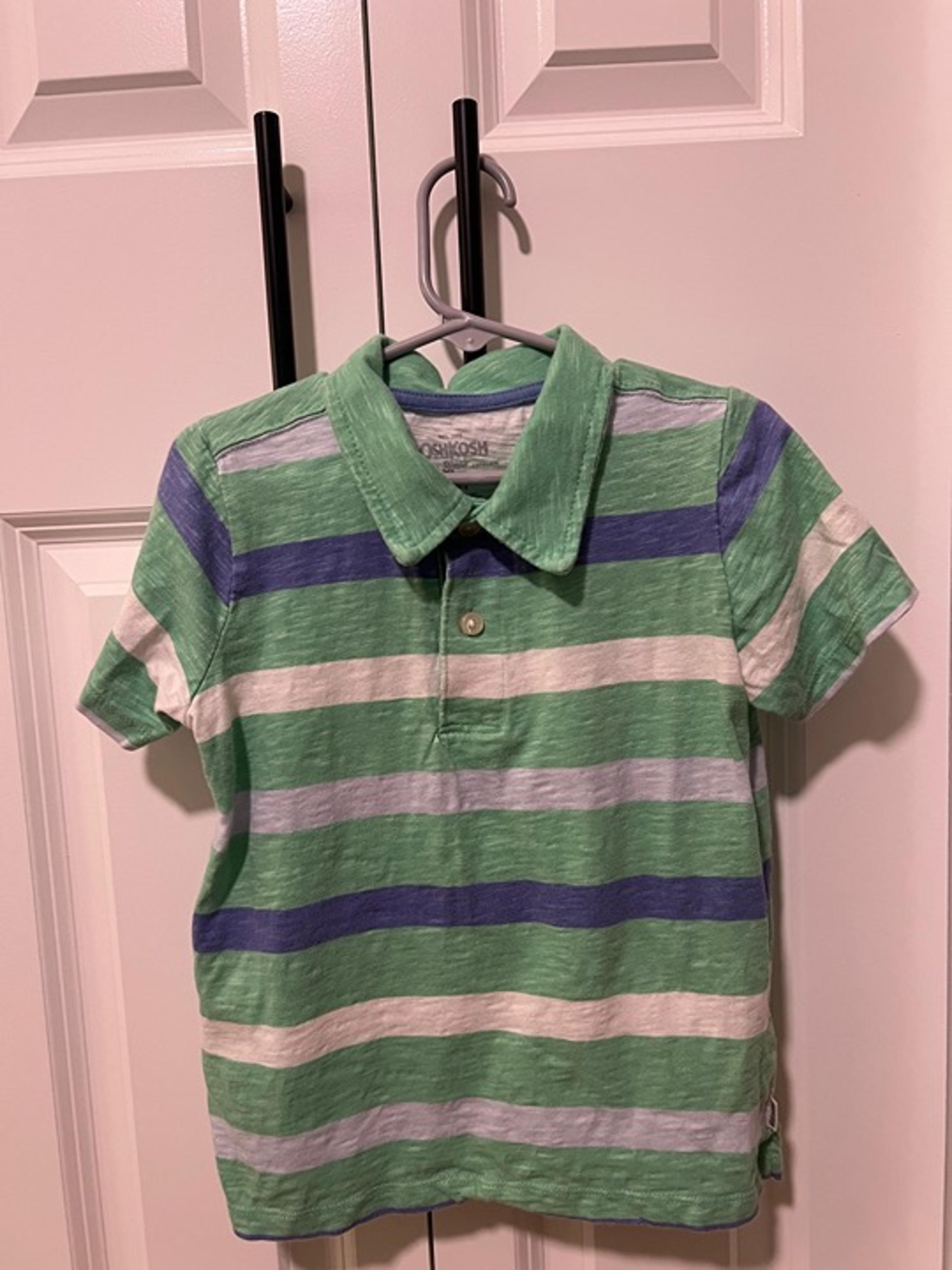 Oshkosh Green Blue White Striped Boys Polo Size 5T