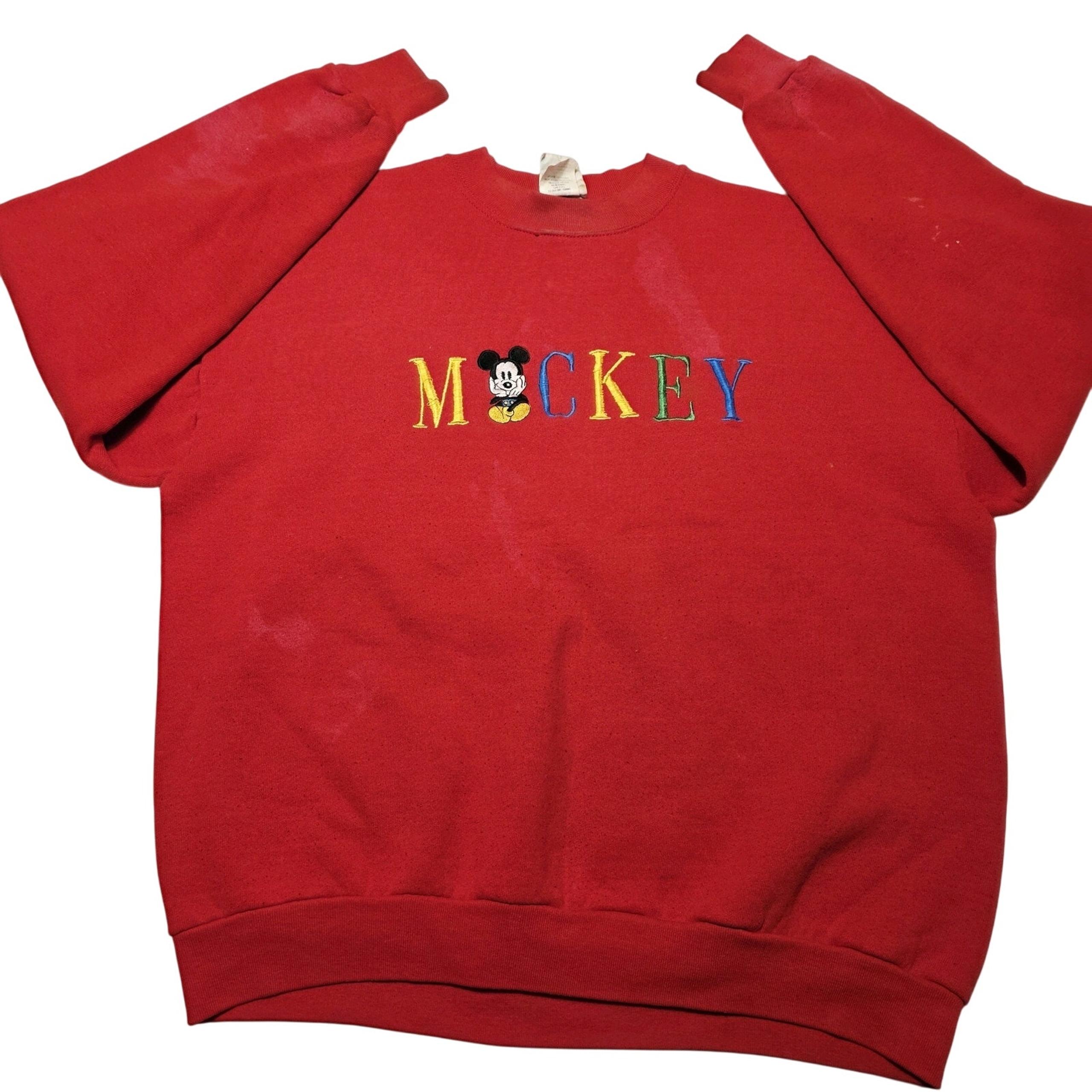 Vintage Disney Mickey Mouse Embroidered Crewneck Sweatshirt Adult XL Stained