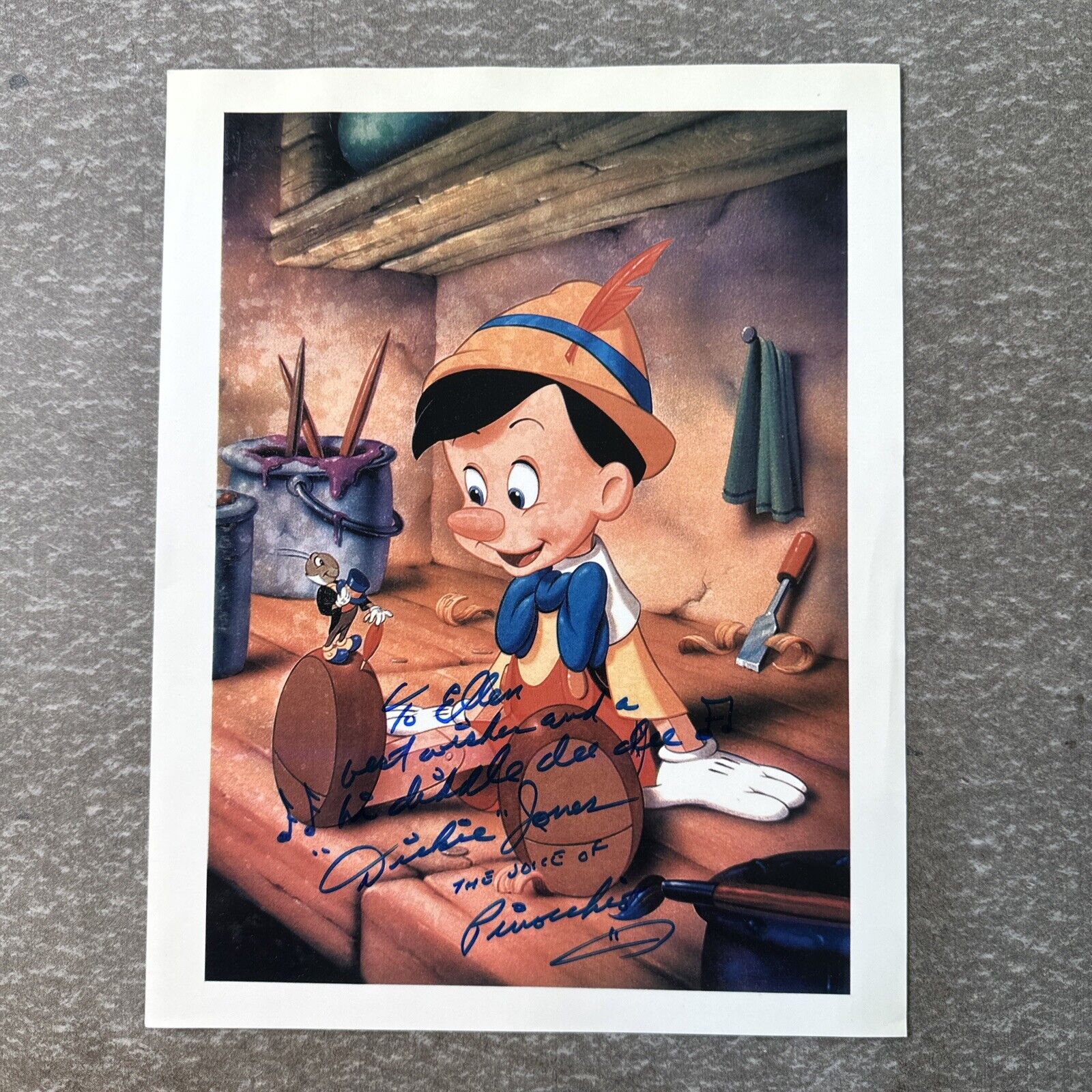 DICKIE JONES SIGNED 8.5 X 11 PHOTO VOICE OF WALT DISNEY'S PINOCCHIO