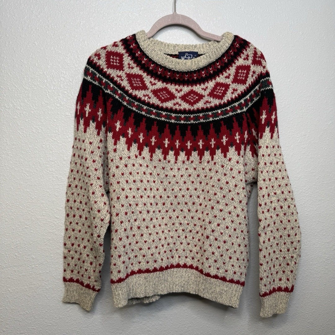 Woolrich Hand Knit Wool Southwest Aztec Navajo Western Sweater Jumper 90s Art L