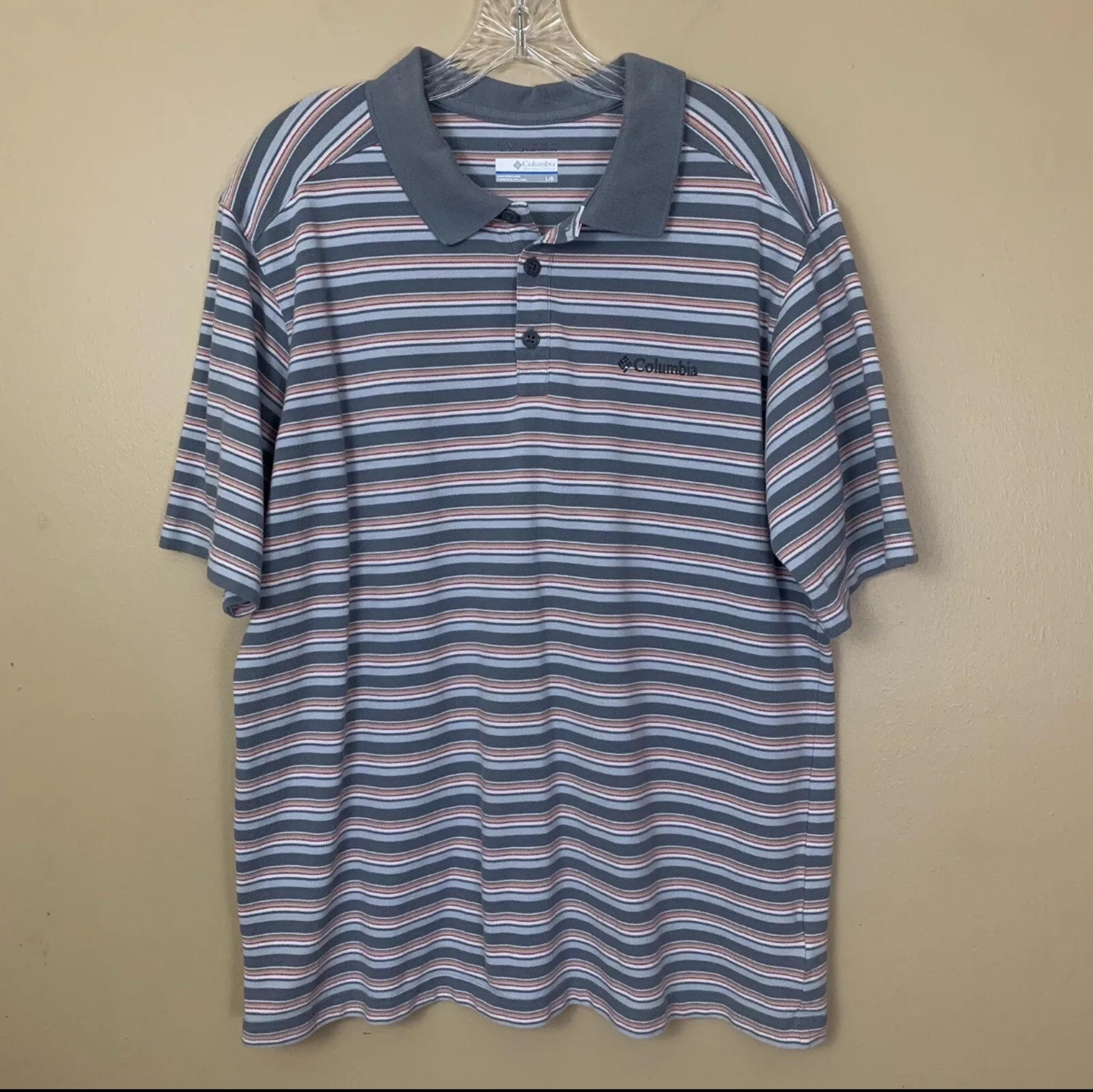 Columbia Shirt Mens Large Gray Causal Striped Lightweight Outdoor Omni Wick Polo