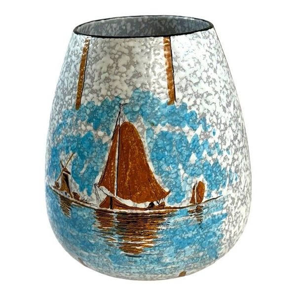 Vintage Sailboat WIndmill RARE MCM Hand-Painted Diar Vase Made In Holland Ship