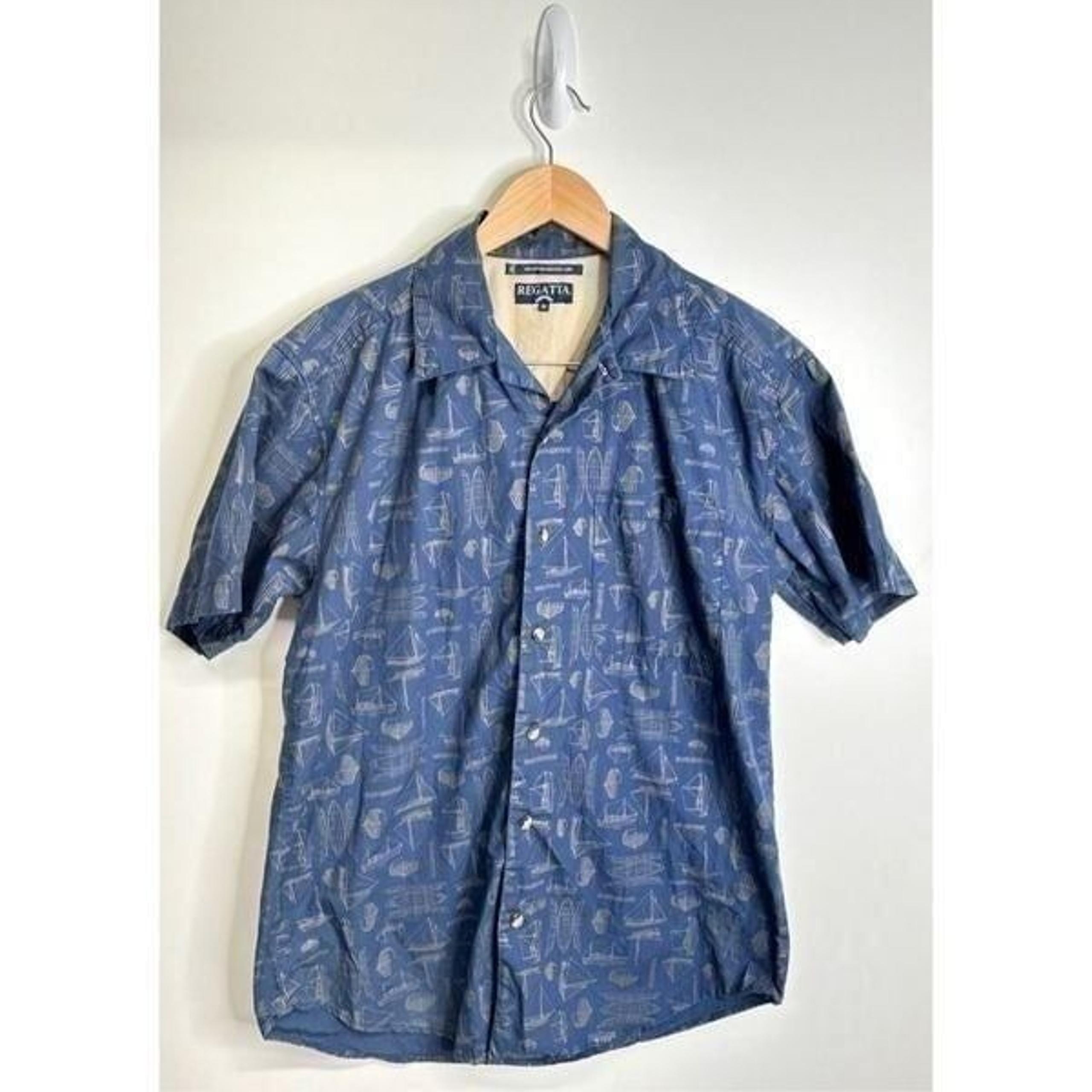 Regatta Shirt Mens Casual Short Sleeve Button Front Blue Size Medium