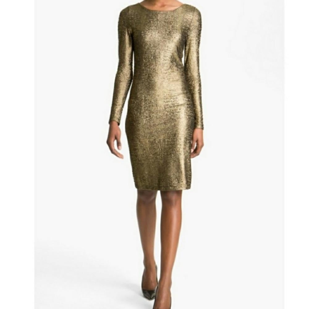 Alice + Olivia Selma Metallic Bronze Bodycon Dress Small