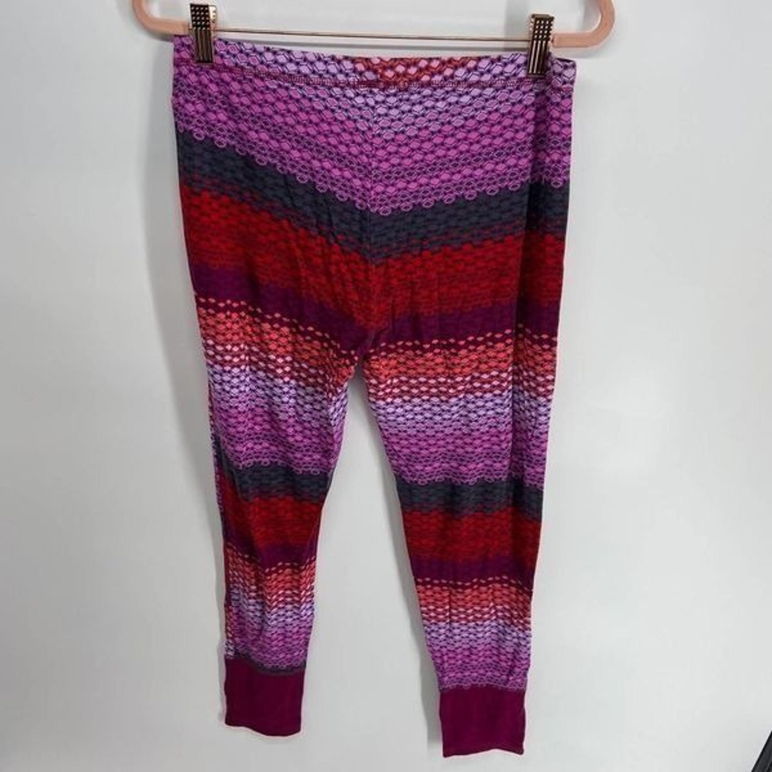 Josie Natori patterned pink purple red striped soft lounge legging womens small
