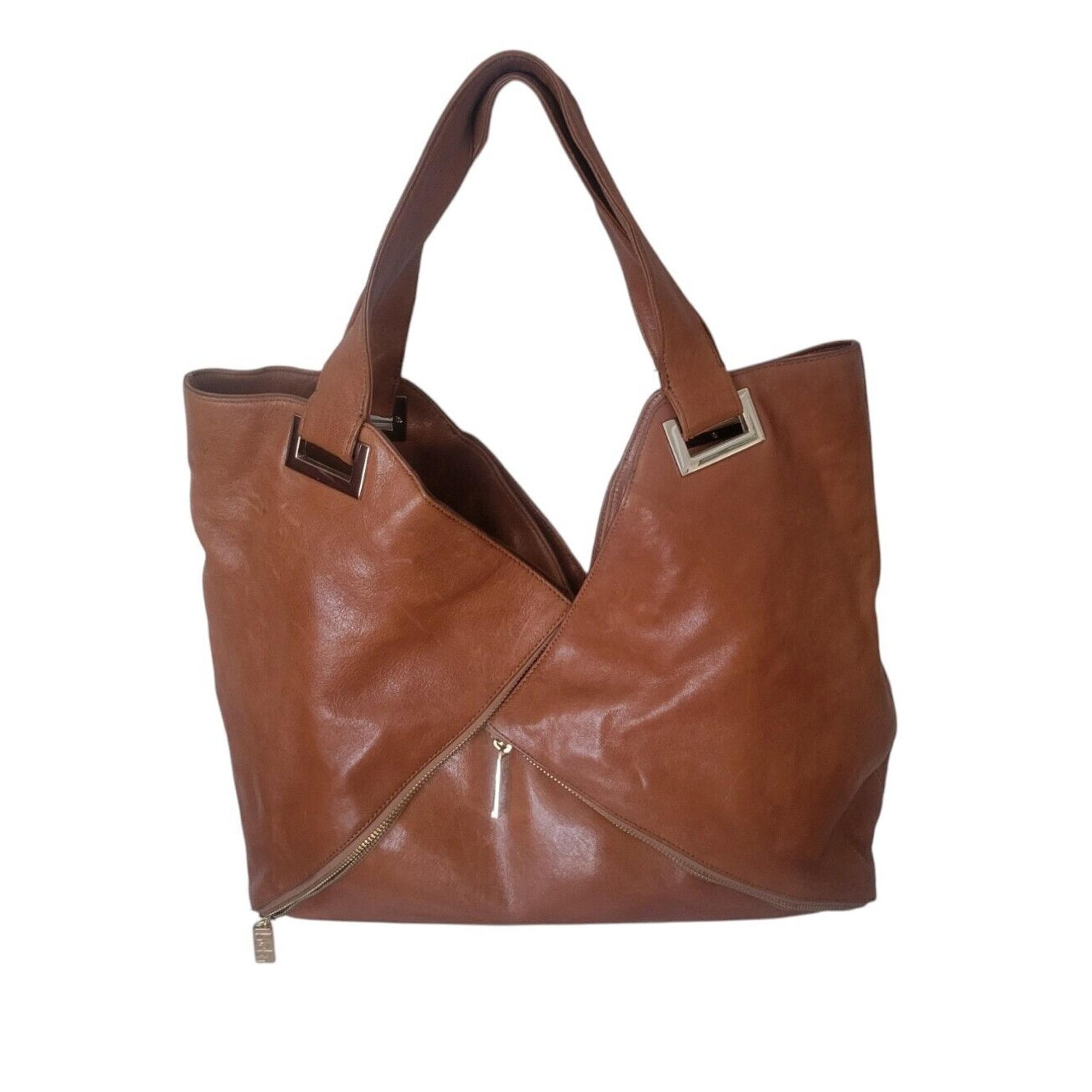 Kooba Purse Womens Large Zipper Asymmetrical Biker Goth Hobo Brown Shoulder Bag