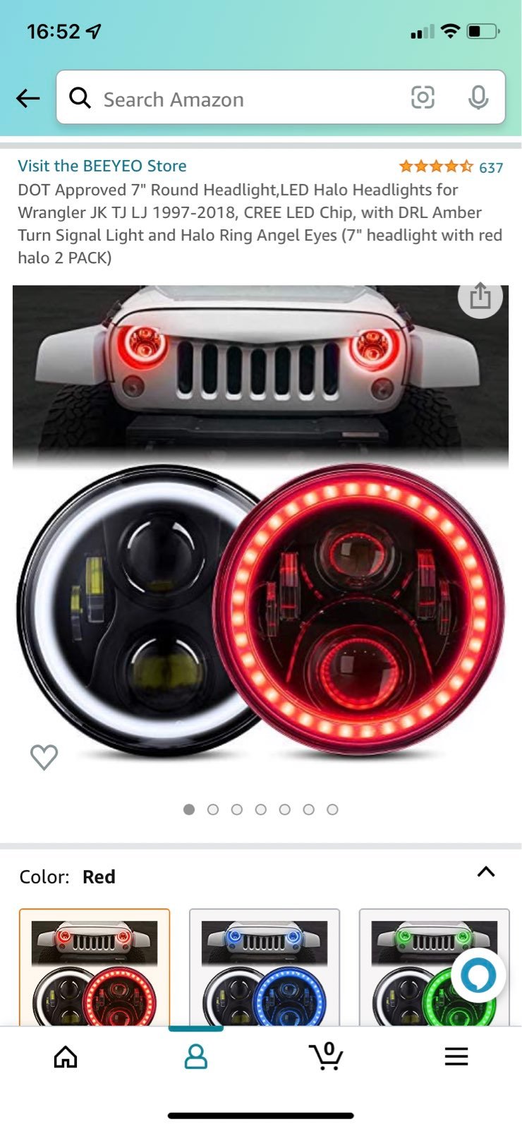 7 Halo LED Headlights with Red Halos + Amber Blinker Halo