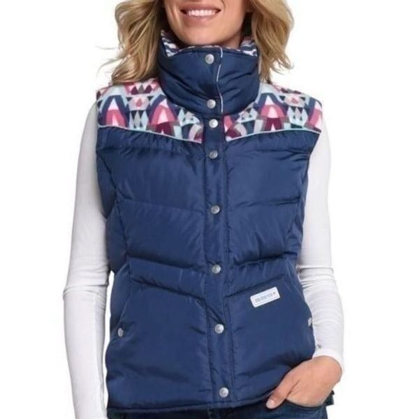 Obermeyer Carson Vintage Vibe Trident Print Down Puffer Vest Size XL