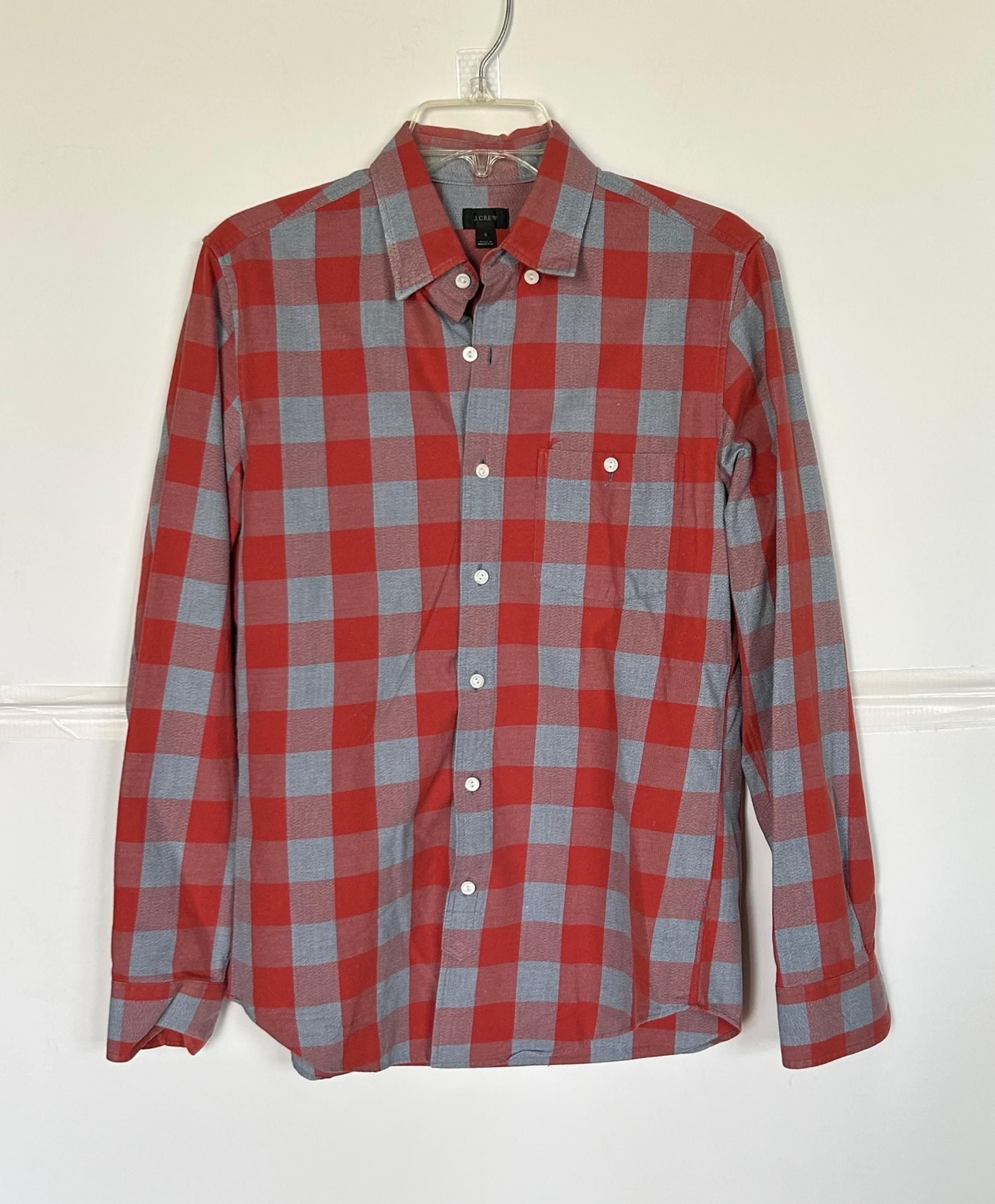 J.Crew men’s LS red and gray checked button down shirt. Size S.