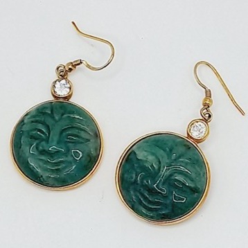 UTC Gold over Sterling 925 Silver Accented Green Aventurine Moon Face Earrings