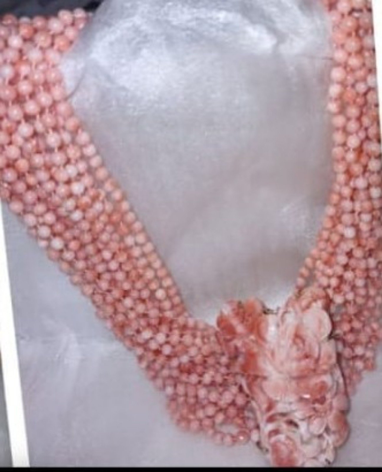 Genuine Angel Skin Floral Carved Coral Pendant/Multi strands bead