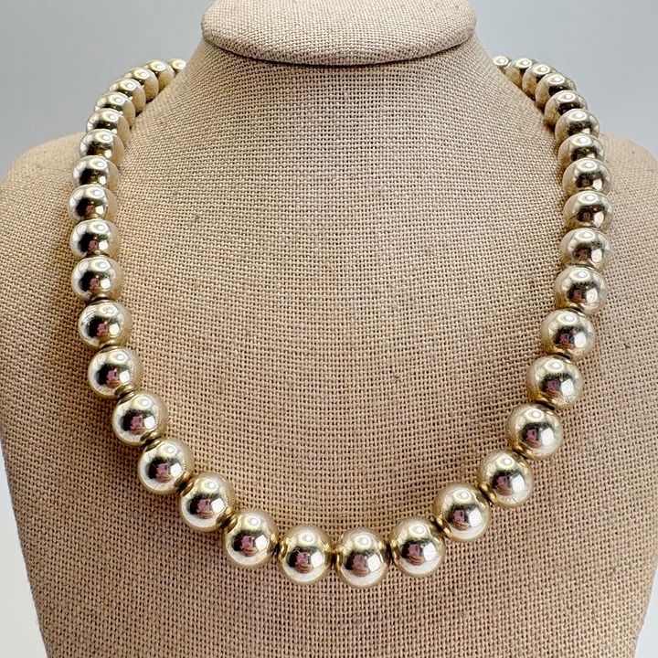 Sterling Silver 925 Beaded Ball Design Necklace Lobster Clasp 17 Adjustable