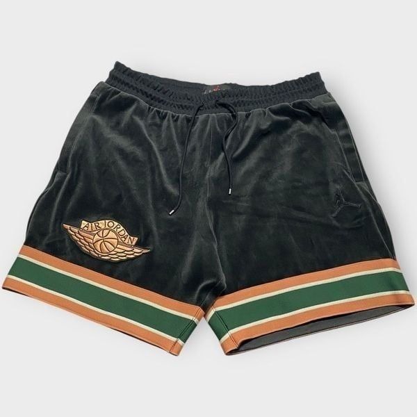 Nike Air Jordan Gold Chain Velour Velvet Embroidered Shorts Mens L BV4045-010