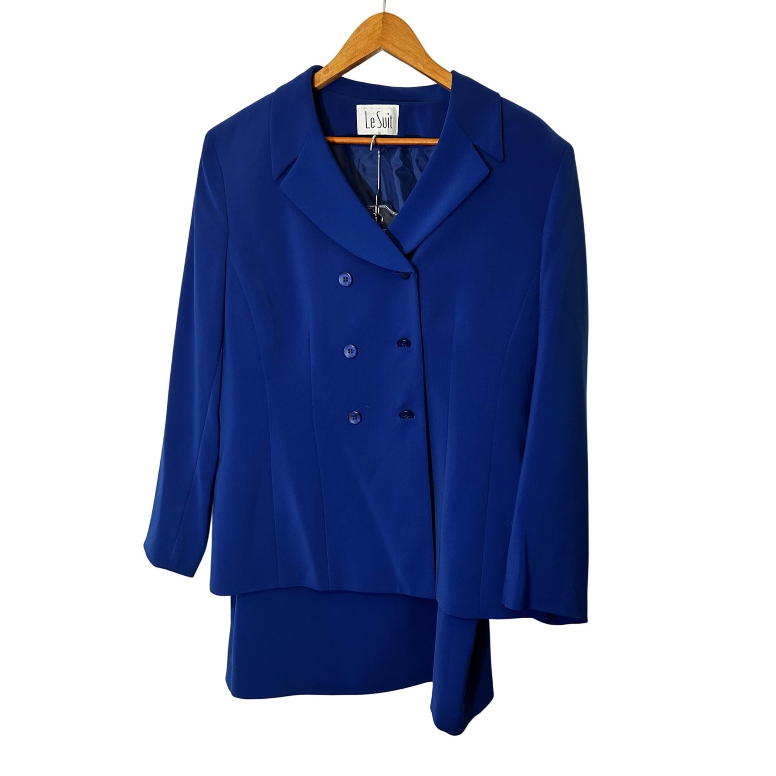 Blue Le Suit 2 Piece Skirt Suit Women 18 Blazer Buttons Long Sleeve and Skirt