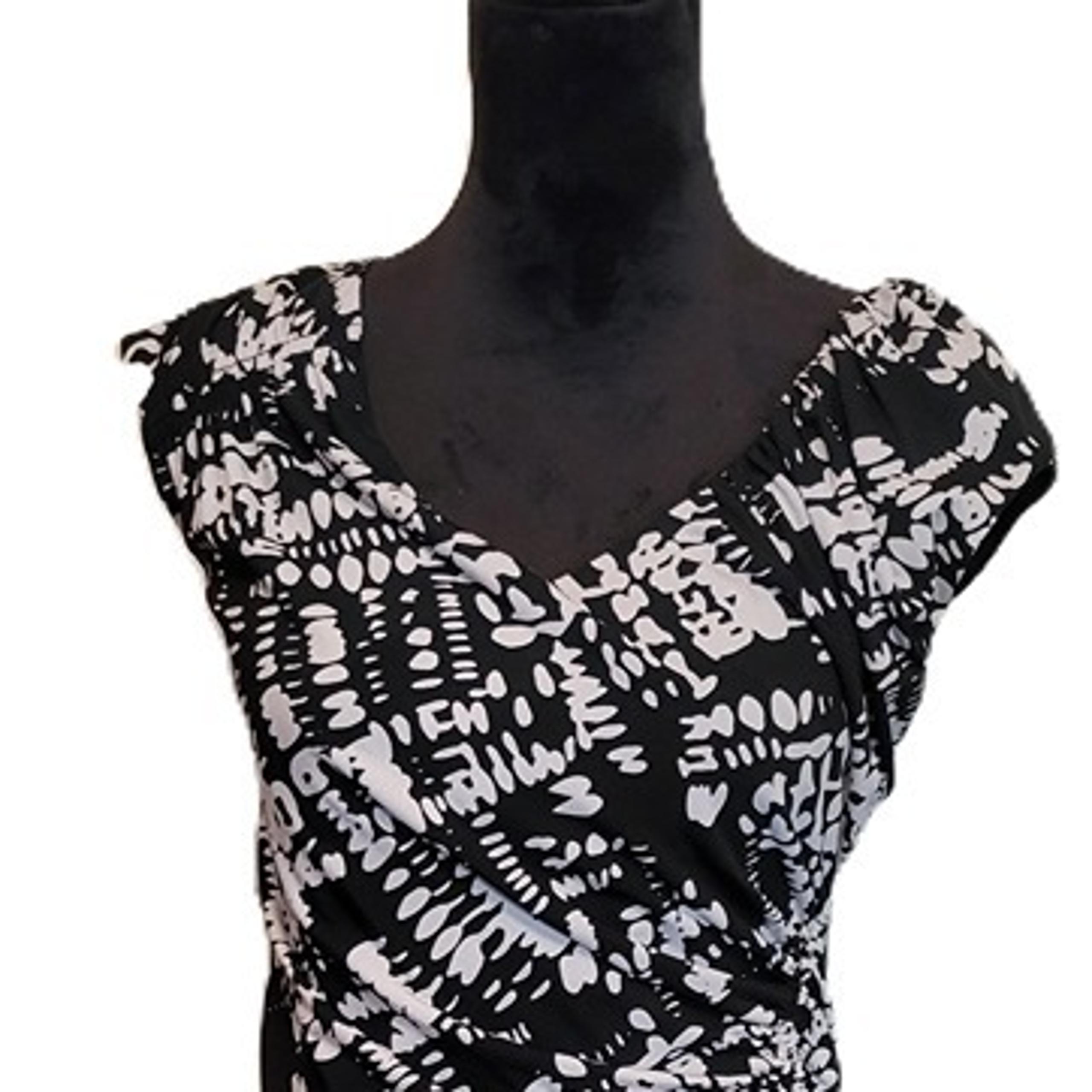 Oleg Cassini Black and White Pull String Sleeveless Lined Sheath Dress Size 8