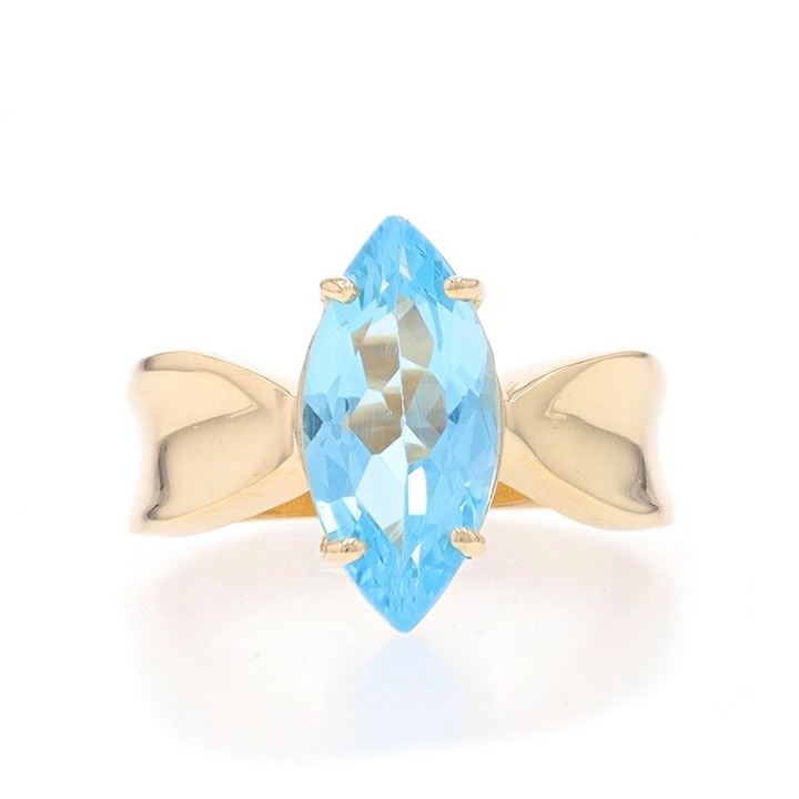 Yellow Gold Blue Topaz Cocktail Solitaire Ring - 14k Marquise 2.50ct LX1748