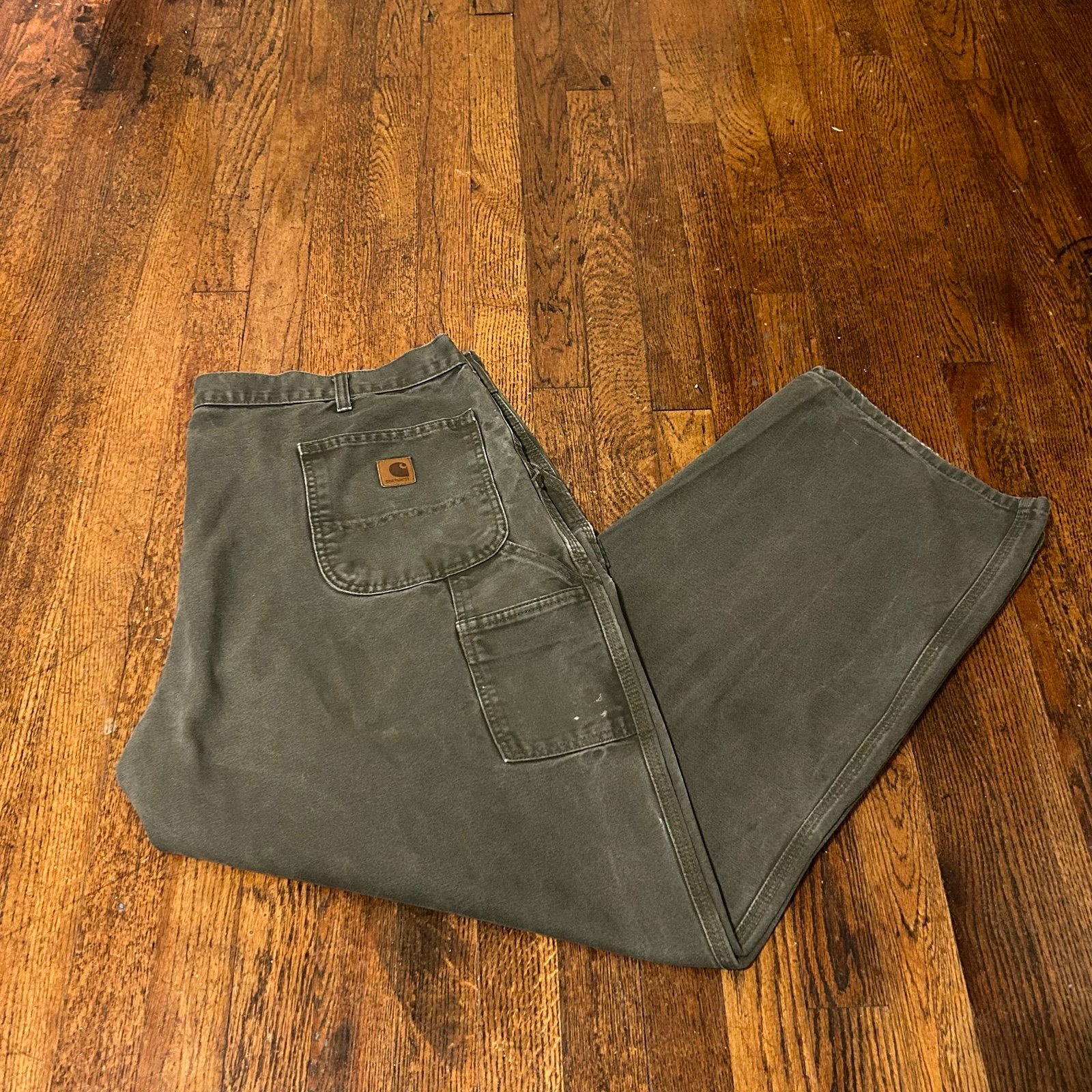 VINTAGE Carhartt Pants Mens 44/32 Moss Green Duck Canvas Cargo Workwear B11 MOS