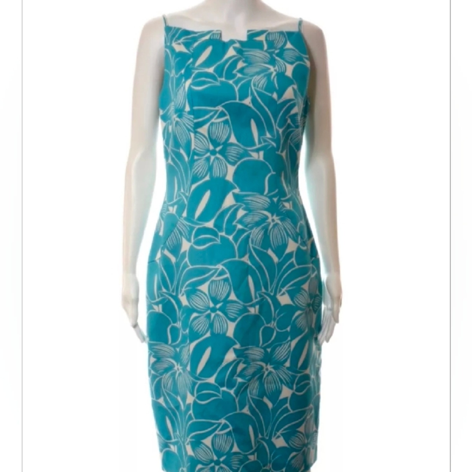 Reg 398 David Meister Teal Blue Sleeveless Sheath Dress size 10