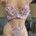 Dainty PINK Floral Lace Underwire Bra & Thong Panty Panties Set XL NWOT