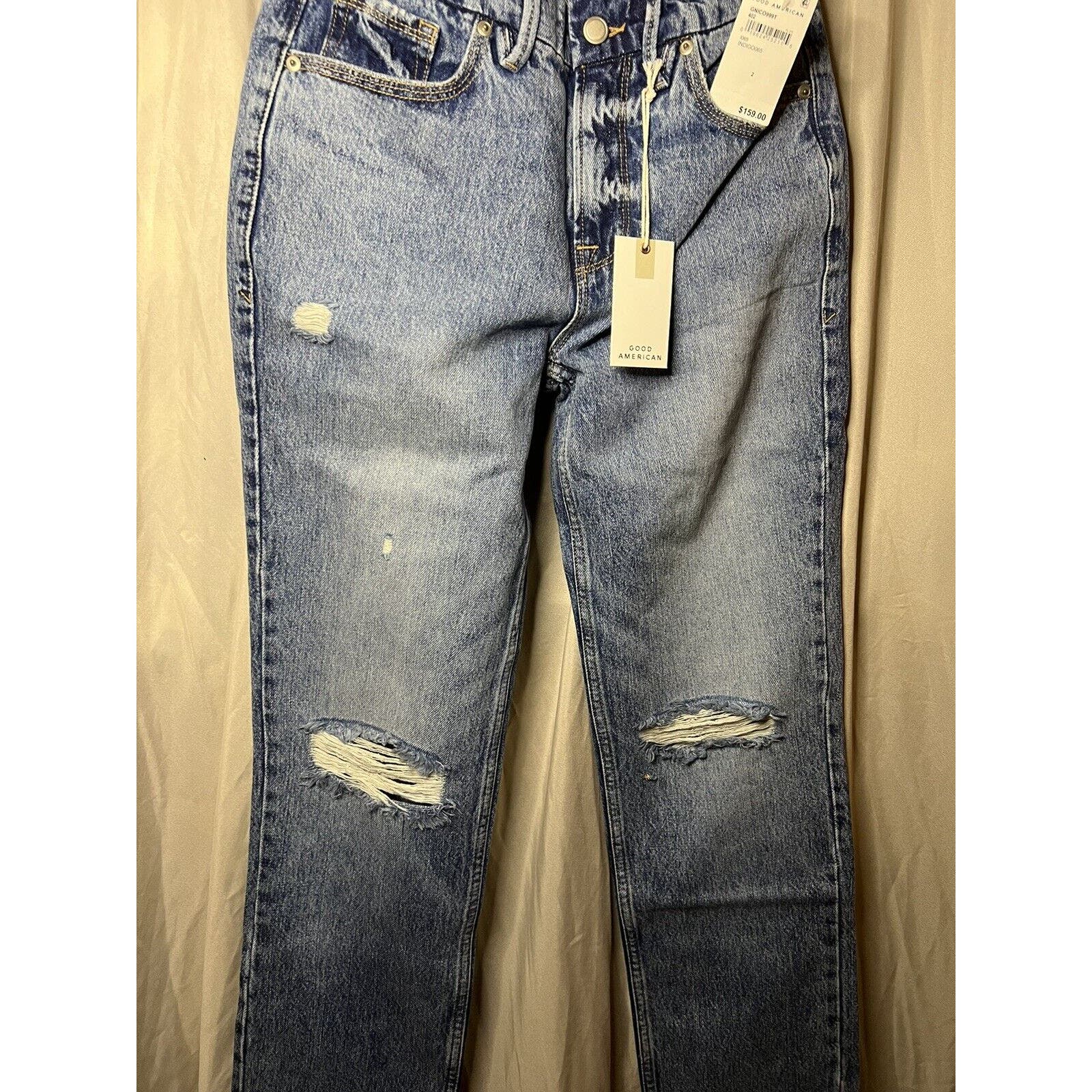 Good American NWT Good 90s Icon Straight Leg Jeans Sz 2/26 Distressed