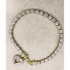 Gold Plated Sterling Silver CZ Tennis Bracelet With Dangle Heart Charm