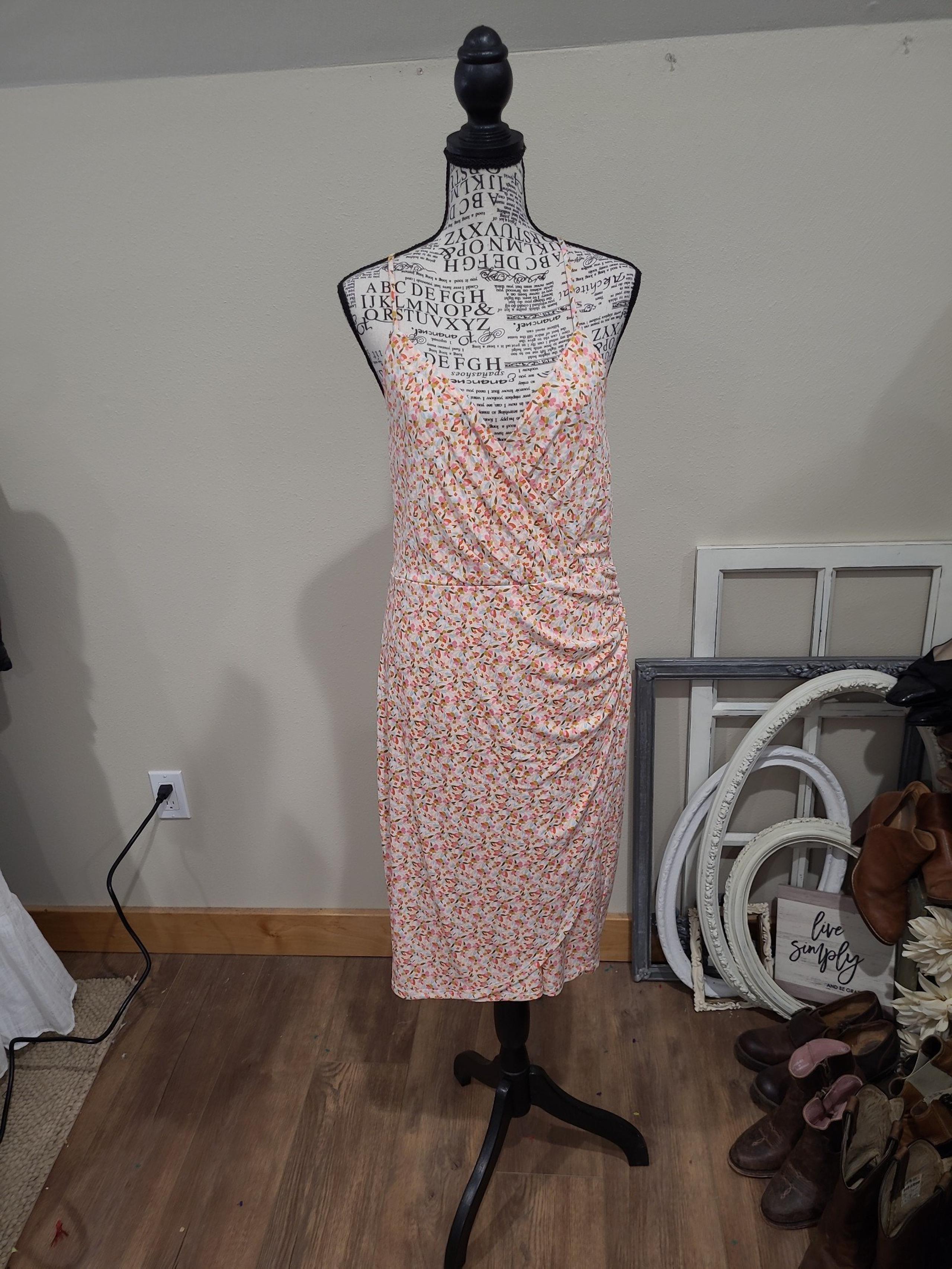 BCBG Generation Women SZ 14 NWT ditsy floral faux wrap ruched dress vacation