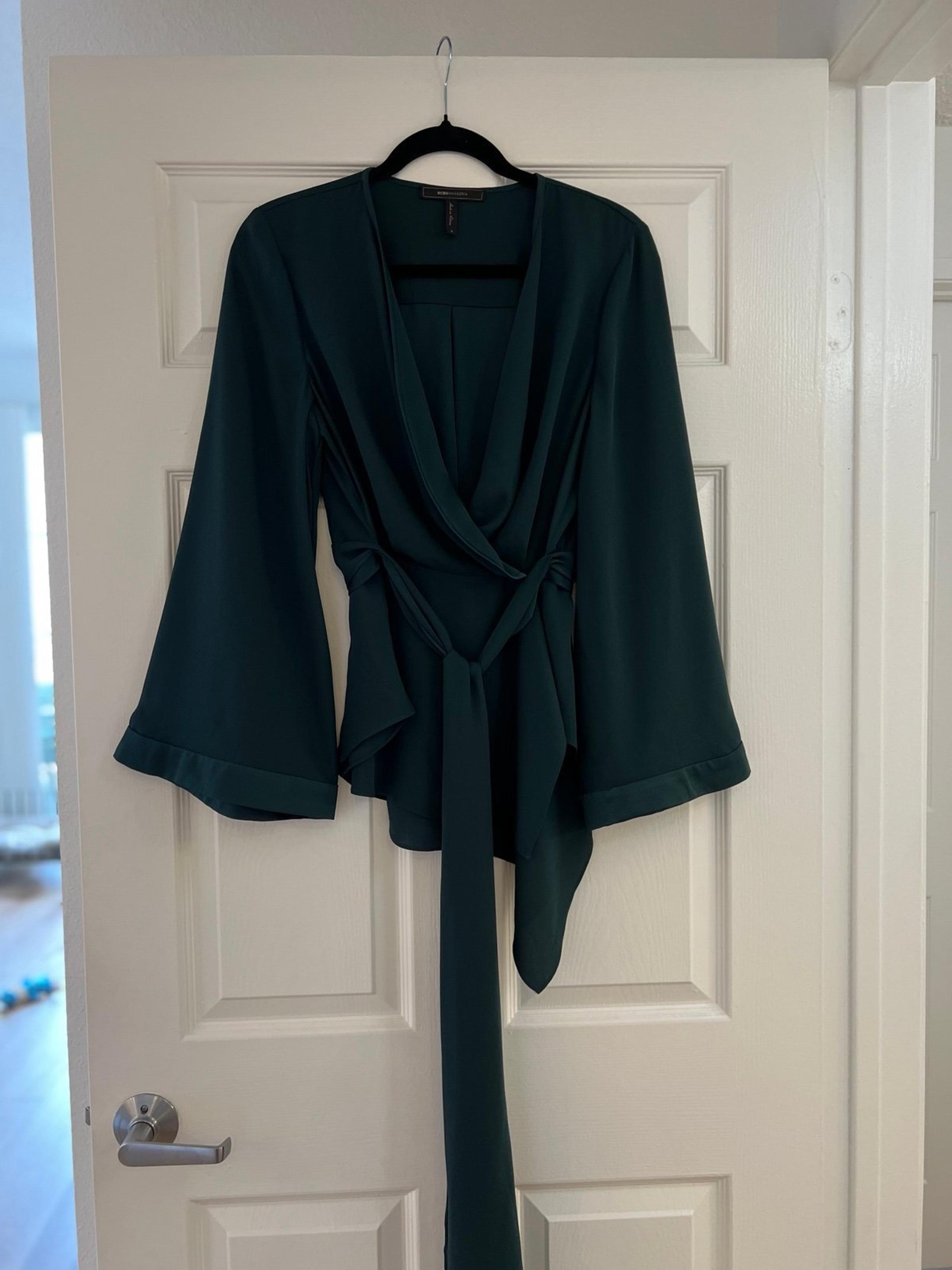BCBGMAXAZRIA Shawl Collar Belted Top in Hunter Green, Size S