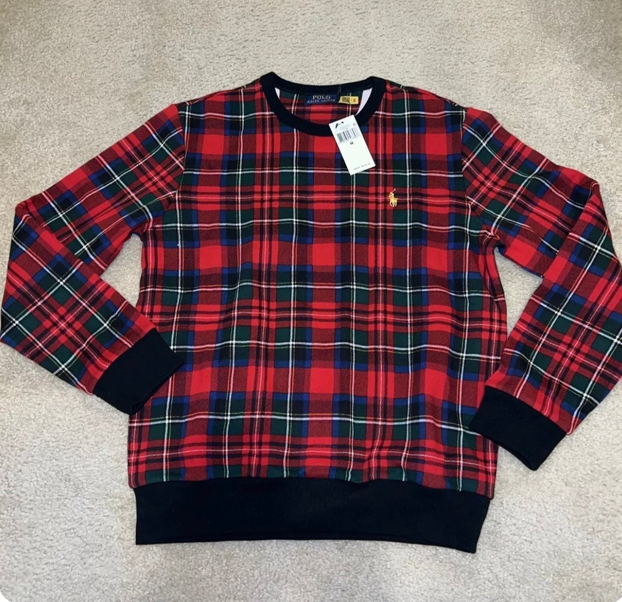 Polo Ralph Lauren Mens Red Green Blue Plaid Sweatshirt Tartan NEW