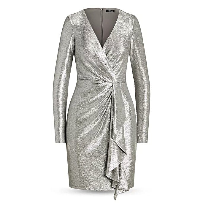 Ralph Lauren Women's Metallic Knit Surplice Cocktail Dress Size 8 (MSRP 245)