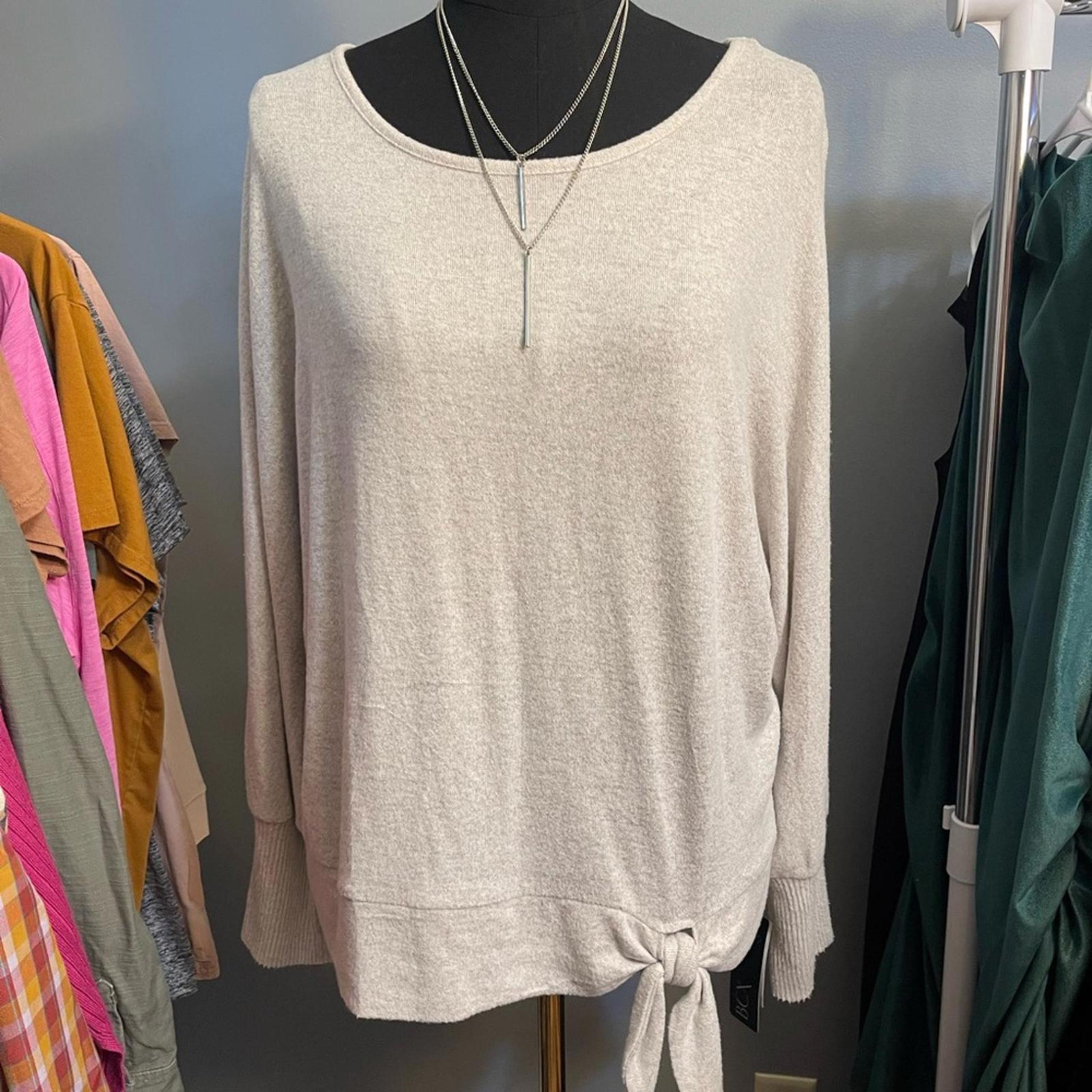 BCX Soft Oatmeal Knit Sweater & Necklace Size XL NWT