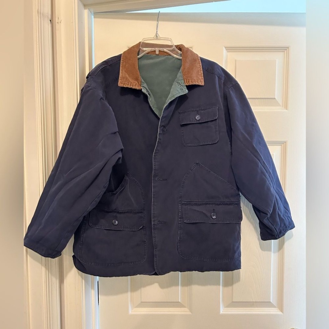 Vintage Mens Reversible Barn Blue and Green Jacket with Brown Collar