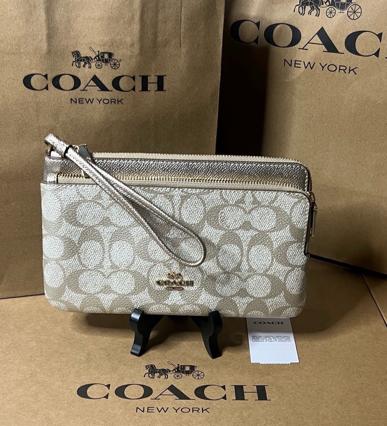NWT COACH Double Zip Wallet CW968 Signature Canvas AUTHENTIC New!!