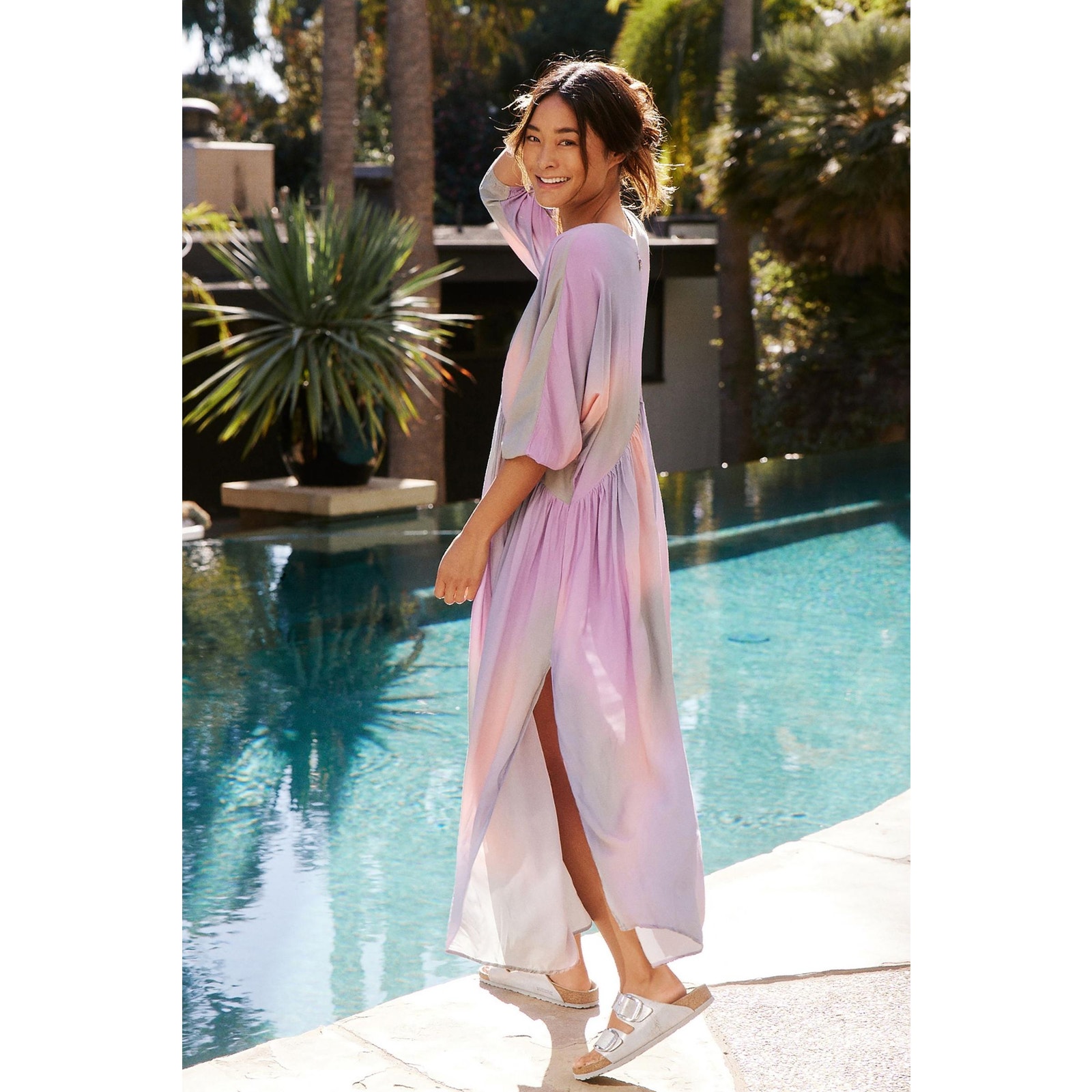 Anthropologie Malai Loni Cover Up Maxi Dress Size Small Pink Purple Flowy Chic