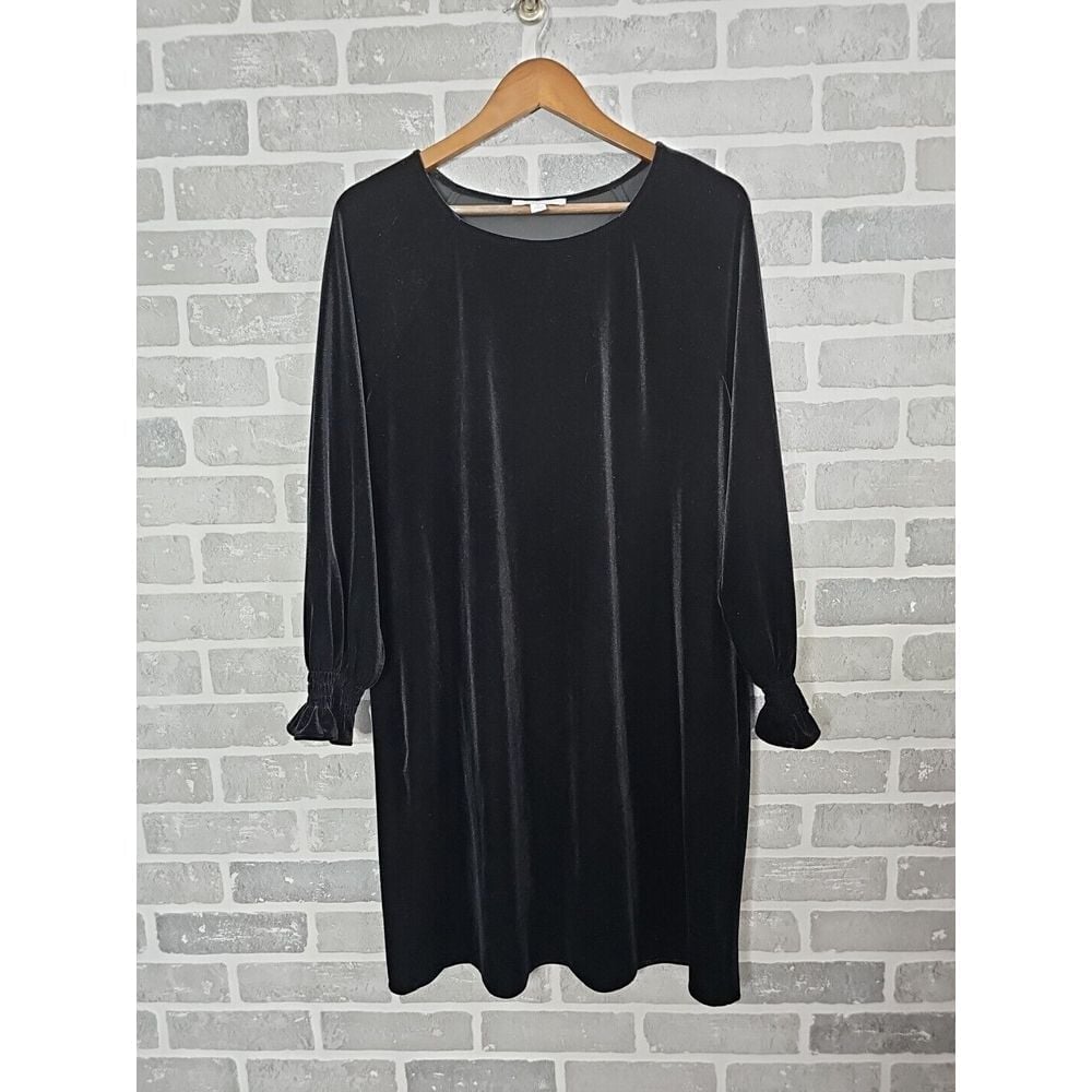 Nine West Dress Medium Black Velvet Long Sleeve Evening Wear Whimsy Goth Witchy
