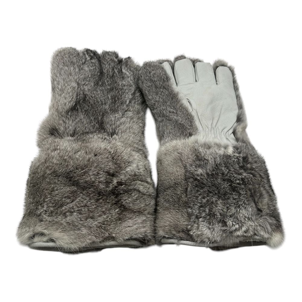 Leather Palm Rabbit Fur Gloves Sherpa Lined Men's Size L Gray