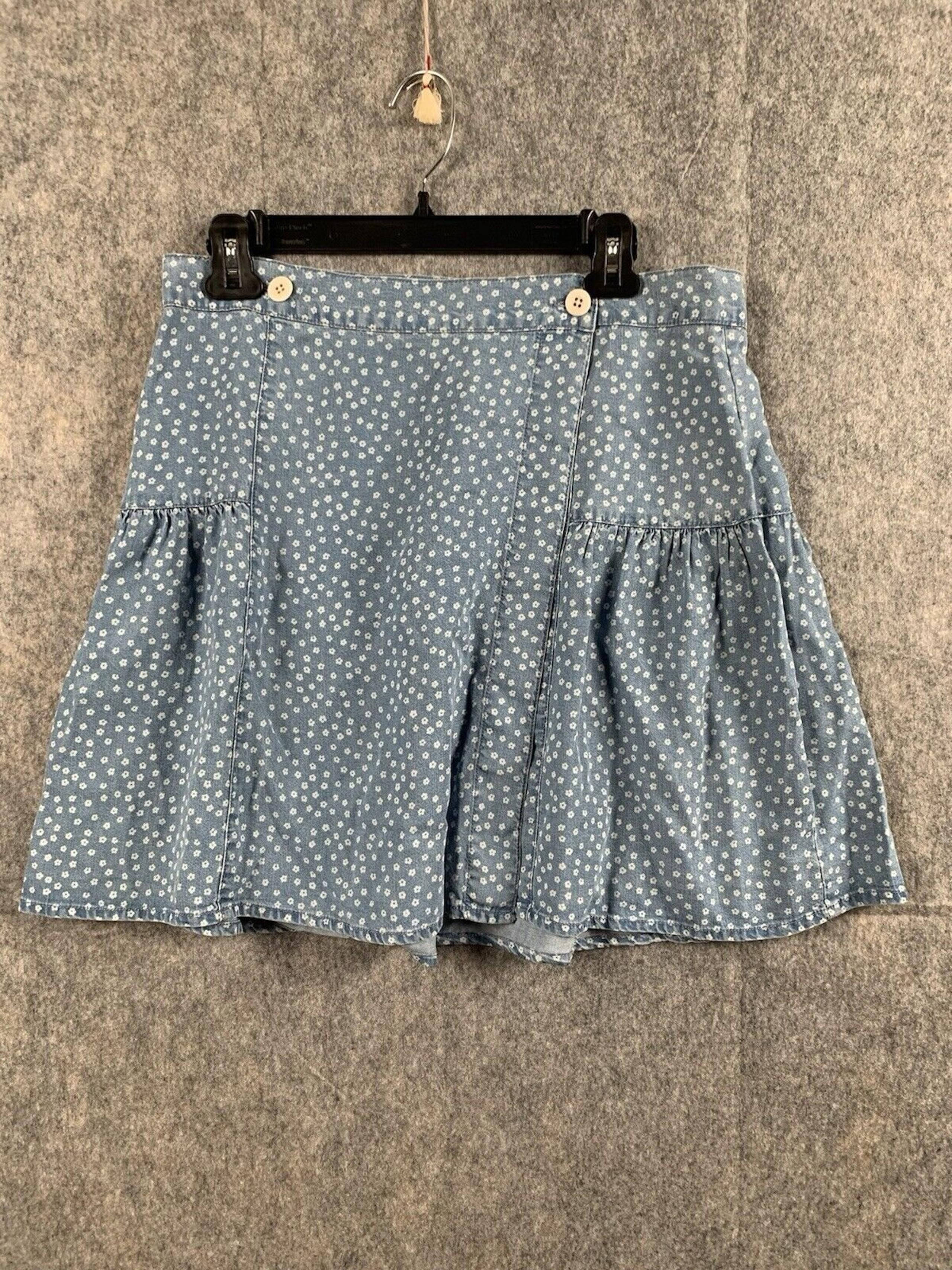 MADEWELL Womens size 10 Indigo Ditsy Daisy Wrap Mini floral denim skirt