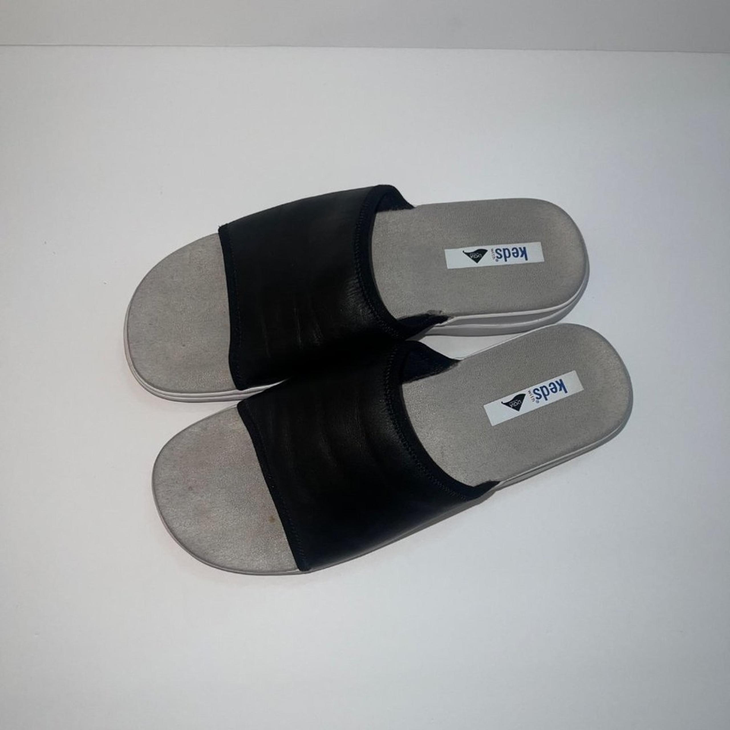 Keds sandal slides Lycra purefit black grey slip on comfort leather womens sz 9