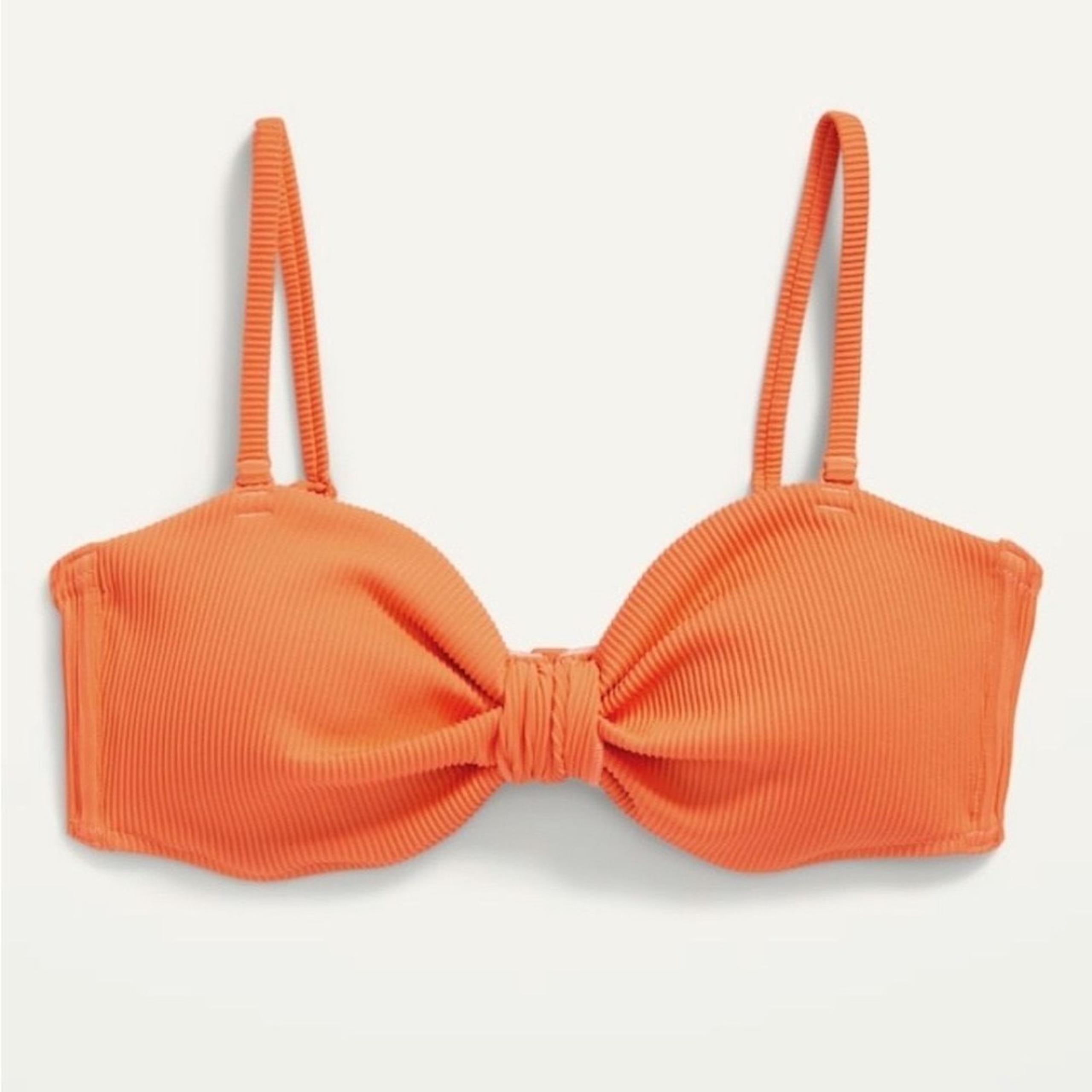 Bikini Swim Top Women 4XL XXXXL Orange Textured-Rib Cinch-Front New Old Navy
