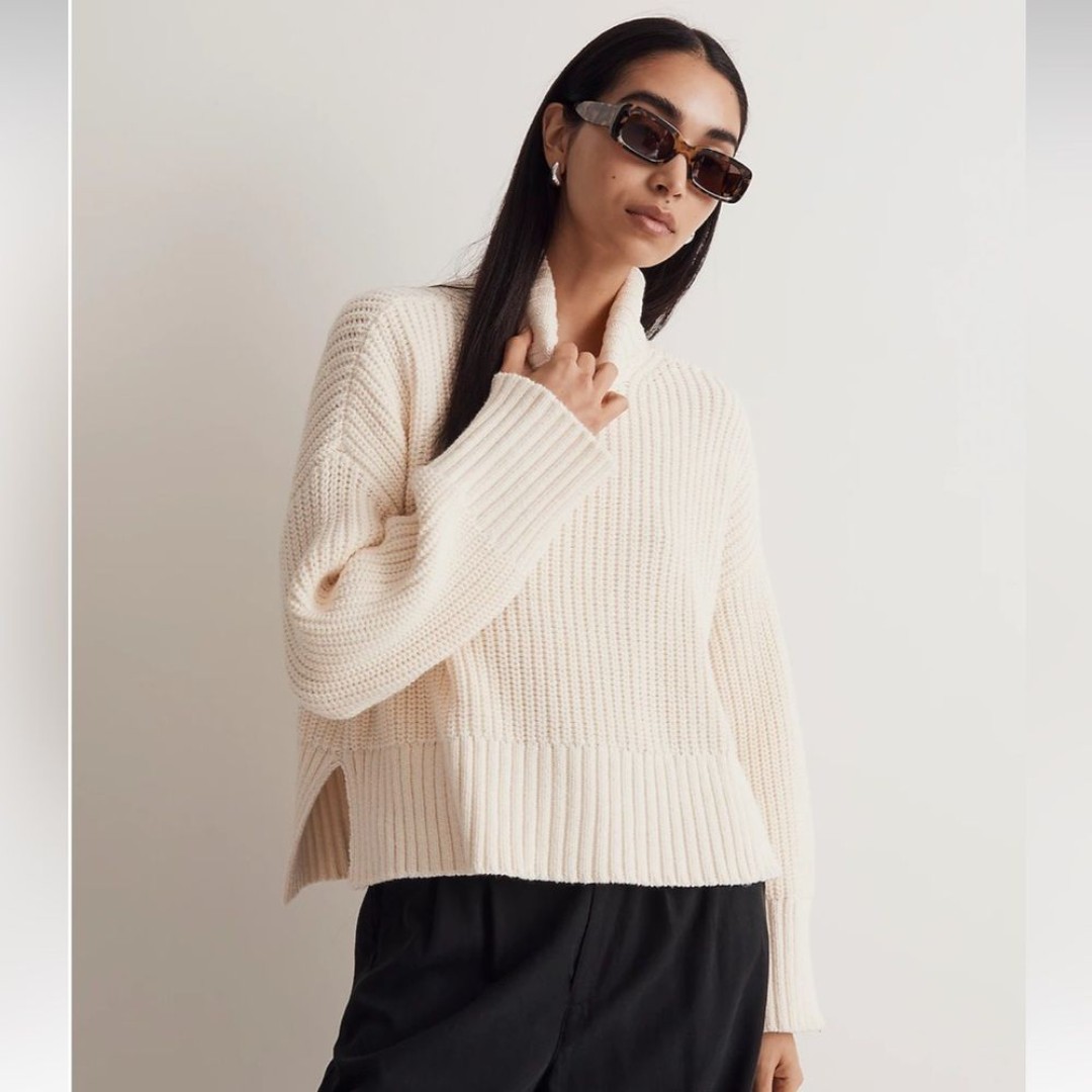 Madewell Wide Rib Turtleneck Sweater size SM new antique cream