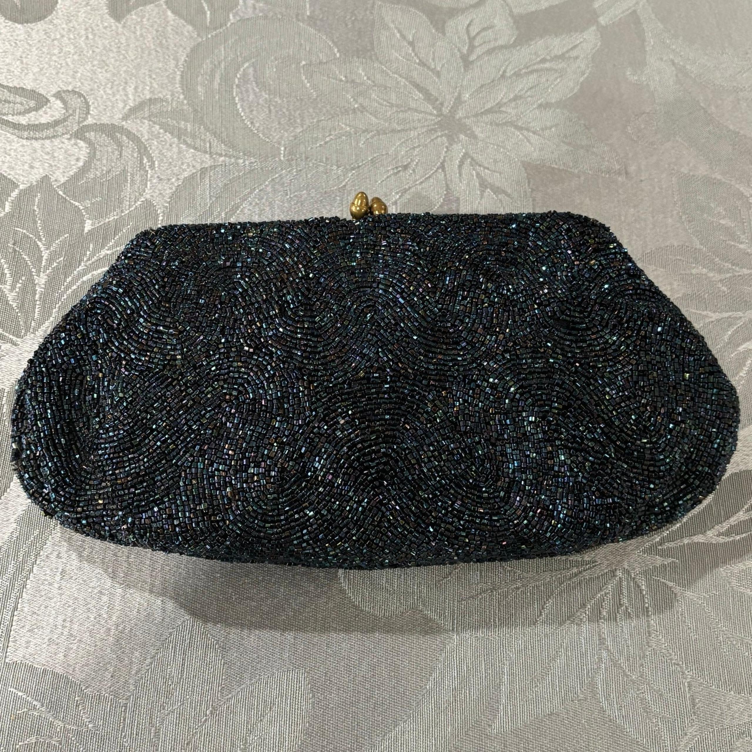 Vintage Evening Bag By Josef Hand Beaded In France Blue/multicolor Stones 1950s